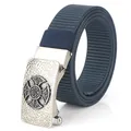 Navy blue nylon tactical belt for men with silver Celtic knot buckle detail - Antique Silver Buckle - Royal Blue