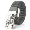 Men's outdoor nylon belt with silver rhino embossed automatic buckle in army green - Standard Length / Dark Gray (Silver Buckle)