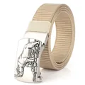 Men's khaki nylon outdoor belt with silver alloy buckle featuring rhino relief - Standard Length / Khaki (Silver Buckle)