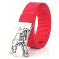 Outdoor red nylon canvas belt for men featuring a silver buckle with rhino relief detail - Standard Length / Red (Silver Buckle)