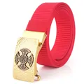Men's red canvas belt with golden Celtic Cross alloy buckle for casual styling - Antique Copper Buckle - Red