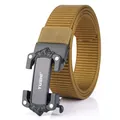 Cintura tattica in nylon kaki con fibbia automatica in metallo e testa di leone - Fibbia Nera - Marrone Lupo