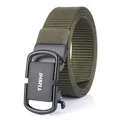 Army green nylon tactical belt with matte black automatic buckle and woven texture - 120cm / Black Buckle Army Green