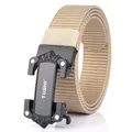 Tactical khaki nylon belt for men with matte black metal buckle featuring wolf head relief - Black Buckle - Khaki
