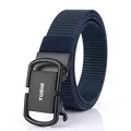 Men's navy blue woven nylon belt with a matte black automatic buckle by TUSHI - 120cm / Black Buckle Royal Blue