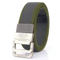 Nylon tactical belt with double-ring buckle in olive green and dark grey weave - Dark Gray & Army Green / 120cm