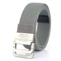Elastic nylon belt with double ring metal buckle and textured weave for casual wear - Light Gray / 120cm