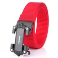 Tactical red nylon belt with black metal automatic buckle featuring lion head design - Black Buckle - Red