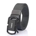 Dark grey nylon web belt with black matte automatic buckle featuring white TUSHI logo - 120cm / Black Buckle Dark Gray