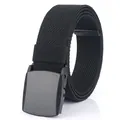 Men's black elastic woven belt with durable matte YKK plastic buckle on white background - 120 / Black