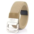 Cinturón elástico trenzado de nailon caqui con doble hebilla en D metálica mate para jeans - Marrón coyote / 120cm