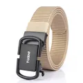 Khaki nylon tactical belt with a matte black alloy automatic buckle featuring TUSHI logo - 120cm / Black Buckle Khaki