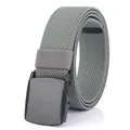 Elastic braided nylon belt with grey twill weave and black matte YKK buckle for men - 120 / Light Gray