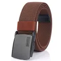 Brown elastic woven tactical belt for men with matte black alloy buckle and durable design - Brown