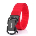 Red high-density nylon casual belt with a black matte automatic buckle for men - 120cm / Black Buckle - Red