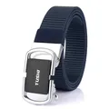 Dark blue woven nylon men's belt featuring a silver automatic buckle with black inlay - 120cm / Silver Buckle Royal Blue