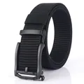 Cintura tattica da uomo in nylon nero intrecciato con fibbia automatica opaca per esterno - Nero / 120cm