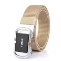 Men's khaki nylon woven belt with silver automatic buckle and black matte inlay - 120cm / Silver Buckle Khaki