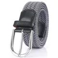 Gray braided elastic belt for men and women with silver metal pin buckle and leather detail - 105cm / Dark Gray