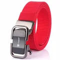 Red nylon tactical belt for men with matte gun-grey automatic buckle and TUSHI logo - 120cm / Black Buckle - Red