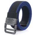 Elastic stretch canvas belt for men with double ring buckle and contrast stitching - Black & Royal Blue