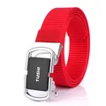 Men's bright red nylon woven belt with a silver automatic slide buckle and black insert - 120cm / Silver Buckle - Red