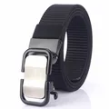 Men's black nylon tactical belt with matte black automatic buckle and TUSHI logo - 120cm / Silver Buckle - Black