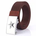 Men's dark brown nylon tactical belt with polished silver star pattern automatic buckle - Chrome Buckle - Coffee