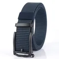 Cintura da uomo in tela di nylon blu navy con fibbia automatica nera opaca - Blu Reale / 120cm
