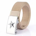 Khaki nylon tactical belt with a silver automatic star buckle and reflective base - Chrome Buckle - Khaki