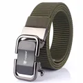 Army green tactical nylon belt with dark grey automatic buckle and wolf head logo - 120cm / Black Buckle - Army Green