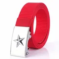 Red tactical nylon belt with silver automatic metal buckle and five-pointed star detail - Chrome Buckle - Red
