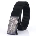 Durable black nylon tactical belt with a vintage motorcycle engraved metal buckle - Black--13 / 120cm