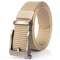 Tactical nylon outdoor belt with zinc alloy automatic buckle in khaki sand color - Silver Buckle - Khaki