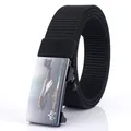 Durable black nylon canvas belt with tactical metal buckle featuring a jet fighter icon - Black-Fighter Jet Pattern