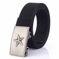 Black nylon tactical belt with a silver-gray brushed star buckle for outdoor use - Brushed Buckle - Black
