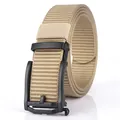 Tactical nylon canvas belt with khaki strap and black matte automatic buckle for men - Khaki / 120cm