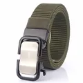 Army green nylon tactical belt with black automatic metal buckle and textured weave - 120cm / Silver Buckle - Army Green