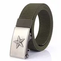 Army green tactical nylon belt with silver star buckle for outdoor workwear - Brushed Buckle - Army Green