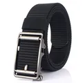 3.5cm tactical black nylon belt with premium gray metal automatic buckle for men - Black Nylon Strap With Silver Buckle