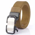 Tactical nylon canvas belt in khaki with a durable alloy automatic buckle - 120cm / Silver Buckle - Wolf Brown