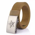 Tactical nylon duty belt in khaki with brushed metal buckle and star relief detail - Brushed Buckle - Wolf Brown