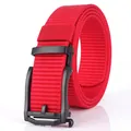 Durable red nylon woven outdoor belt with matte black automatic metal buckle - Red / 120cm