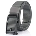 Men's dark grey nylon belt with matte black automatic buckle for casual business wear - Black Buckle - Dark Gray / 120cm