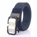 Navy blue nylon tactical belt with metal automatic buckle and woven texture - 120cm / Silver Buckle - Royal Blue