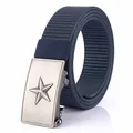 Navy blue nylon tactical belt with a silver metallic star buckle for outdoor sports - Brushed Buckle - Royal Blue