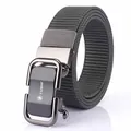 Dark grey nylon tactical belt with automatic metal buckle featuring wolf logo - 120cm / Black Buckle - Dark Gray
