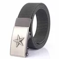 Tactical grey nylon belt with silver star engraved buckle in casual outdoor work style - Brushed Buckle - Dark Gray