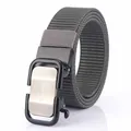 Men's dark grey nylon canvas belt with a black matte automatic buckle for outdoor casual wear - 120cm / Silver Buckle - Dark Gray