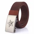 Men's outdoor tactical nylon belt in dark brown featuring a silver star metal buckle - Brushed Buckle - Coffee
